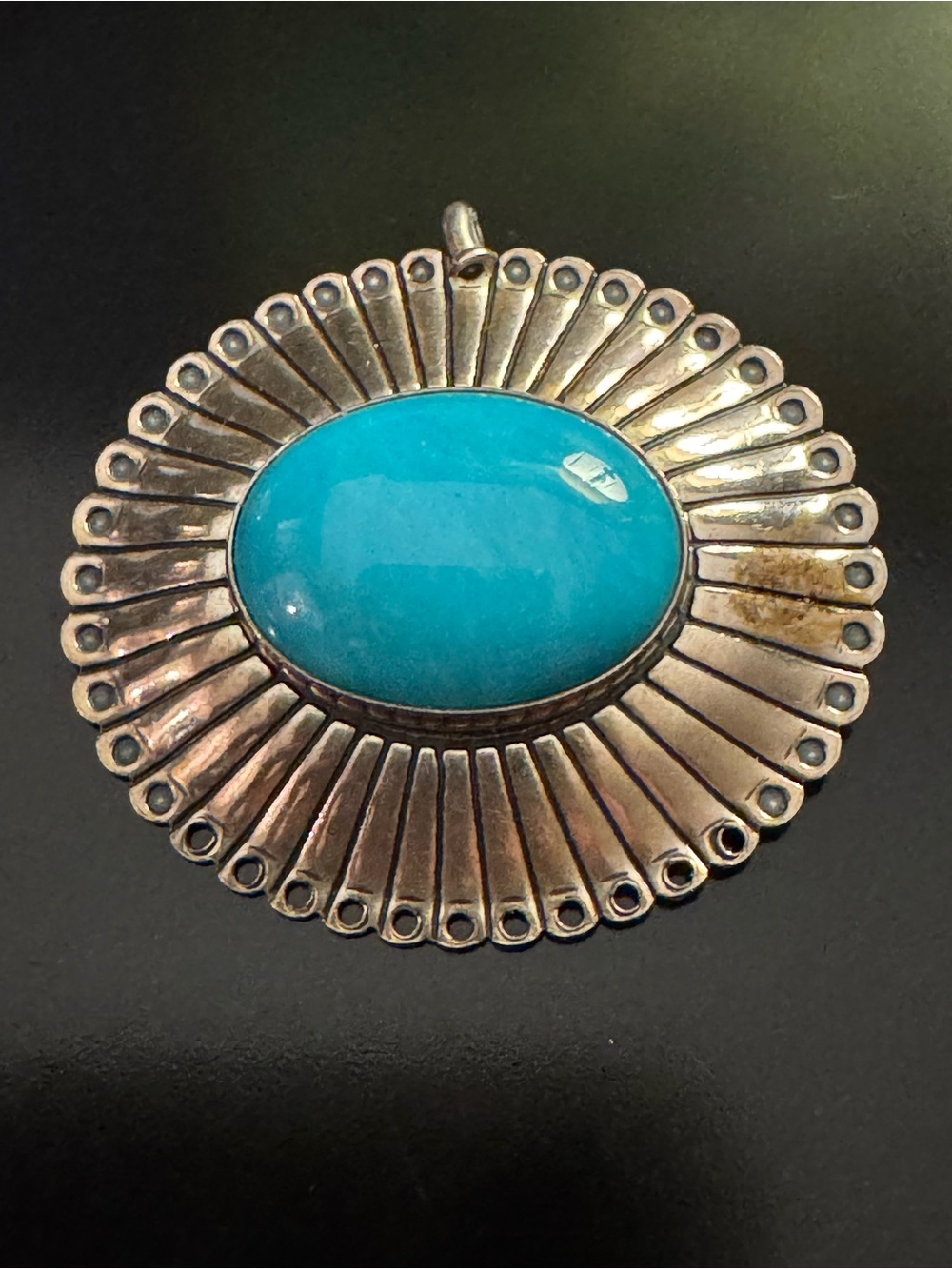 Sterling Silver Turquoise Pendant Brooch Sunburst Pin 925 QT Convertible